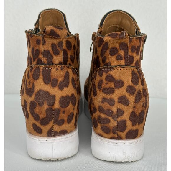 Bamboo Rise Leopard Print Sneaker Wedge Women's Fashion Suede Ankle Boots  8.5 - Picture 4 of 7